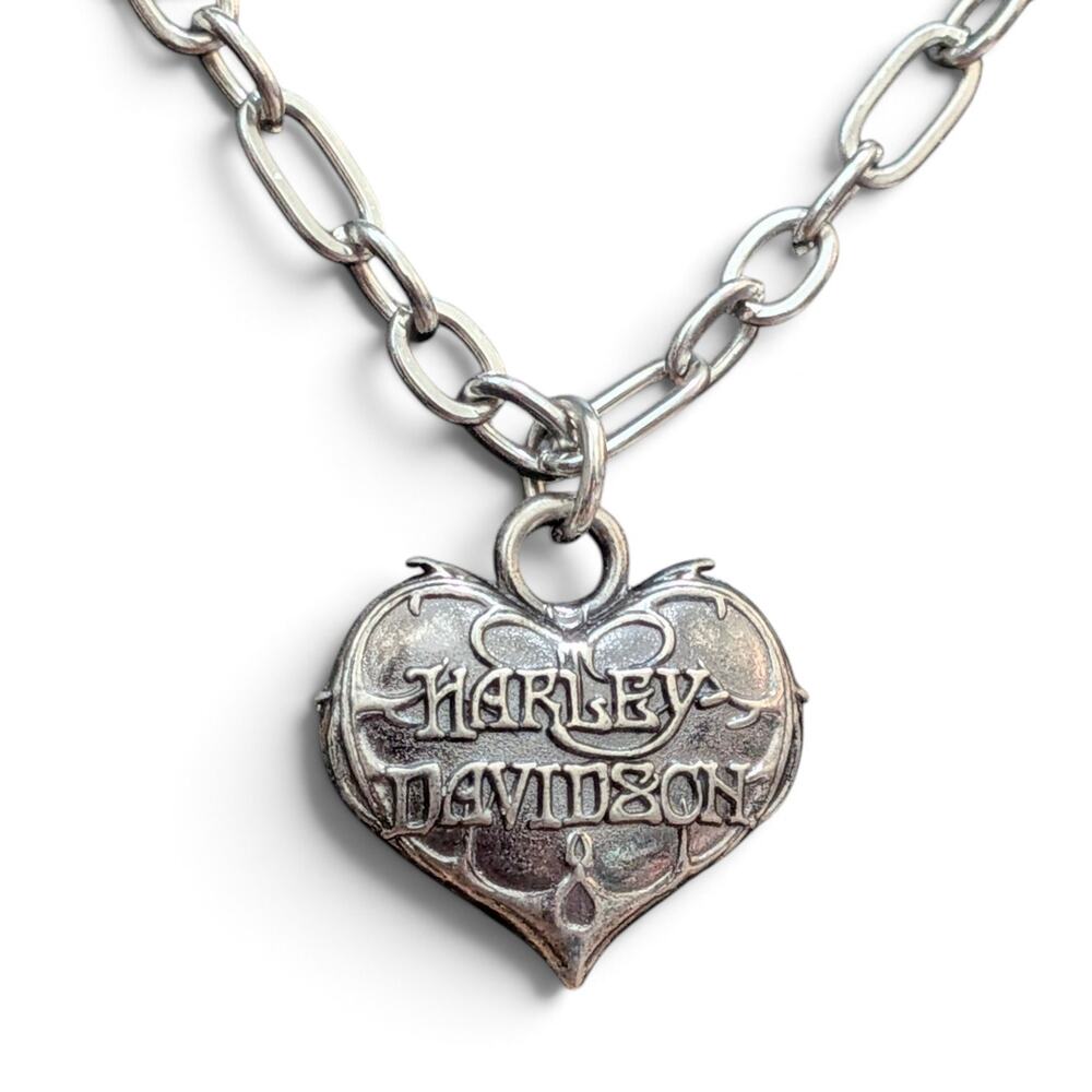 HARLEY DAVIDSON Heart Pendant Necklace on Stainless Steel Paperclip Chain 20" - Picture 3 of 6
